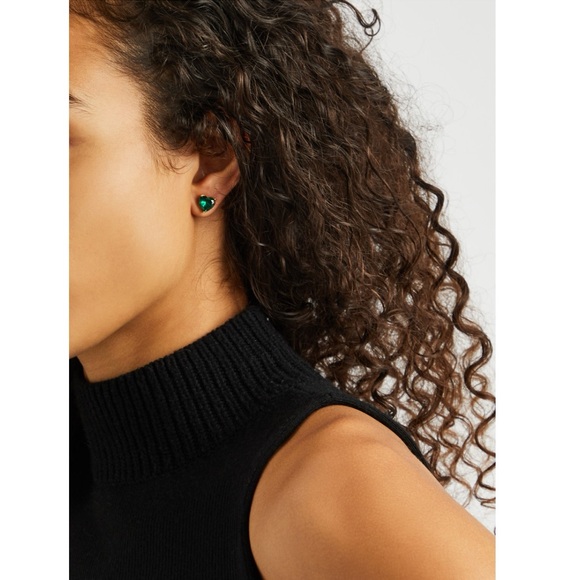 NEW Kate Spade My Love Emerald Green Heart Stud Earrings Goldtone SOLD OUT - Picture 4 of 14